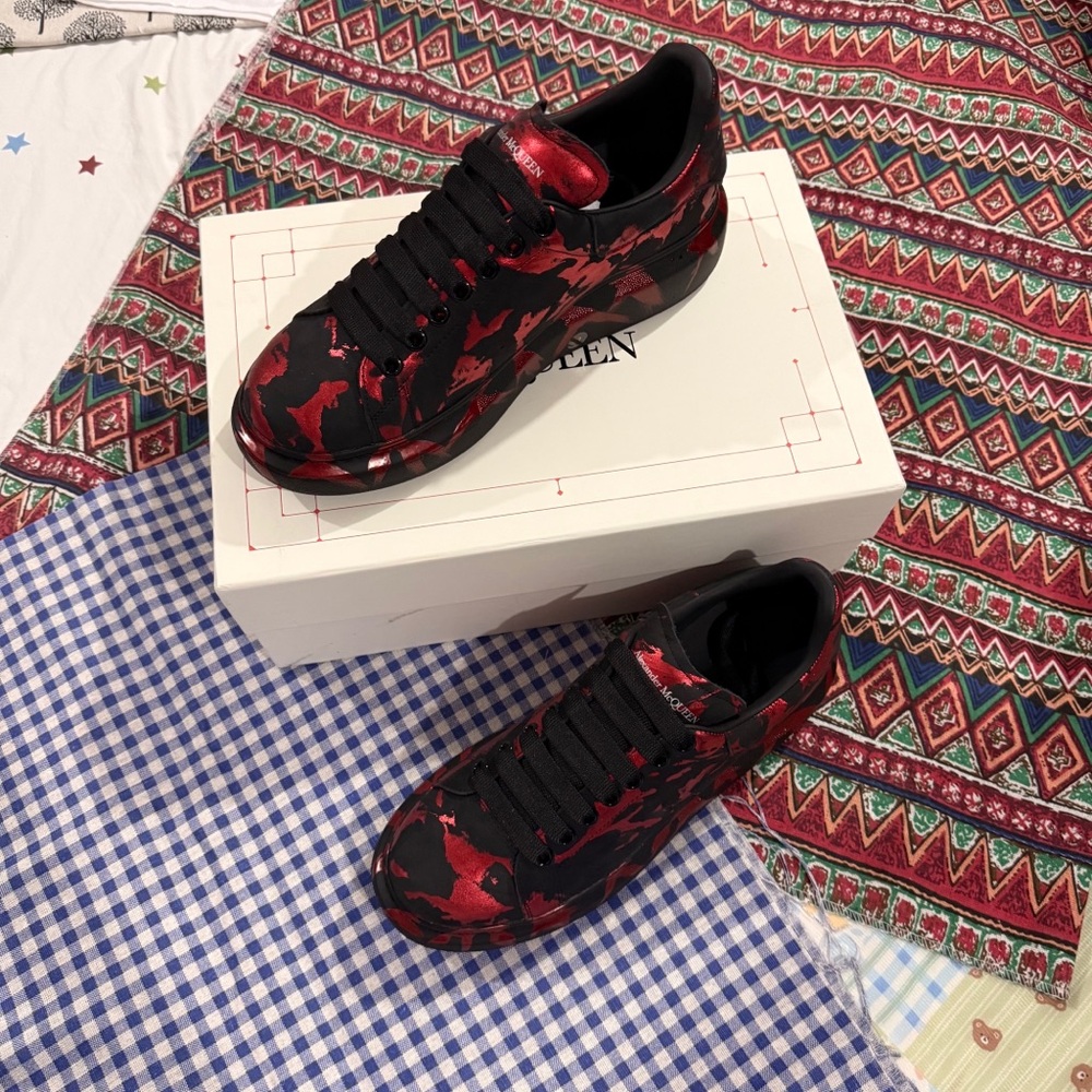 Alexander McQueen Black Sneakers with Red Camouflage Pattern
